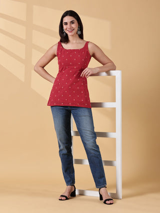 Kiyara Deep U-Back Cotton Kurti - Red