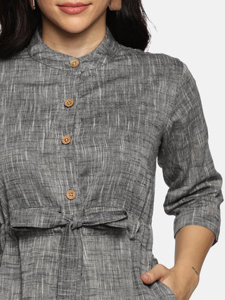 Grey Floral A-Line Dress 