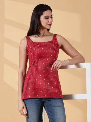 Kiyara Deep U-Back Cotton Kurti - Red