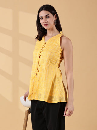 Anagha Halter Cotton Tunic - Sunlit Yellow Grid