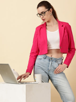 Fuchsia Cotton Crop Blazer - Pink
