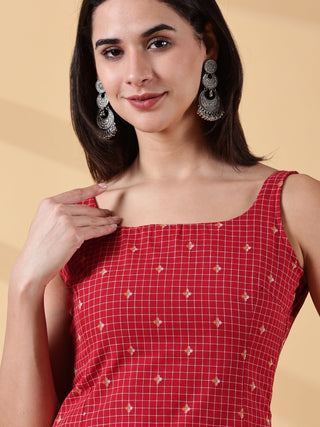 Kiyara Deep U-Back Cotton Kurti - Red