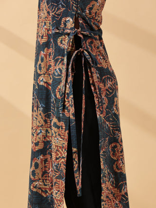 Pramiti Side-Slit Kurta-Deep Teal Earth Handblock Print