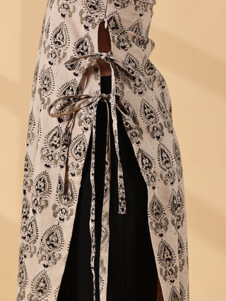 Pramiti Side-Slit Cotton Kurta - Sand Beige & Black Kalamkari