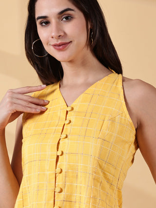 Anagha Halter Cotton Tunic - Sunlit Yellow Grid
