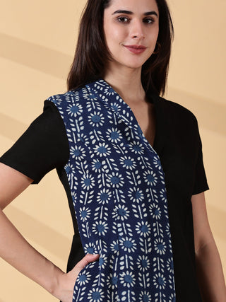 Kaya Half & Half Indigo Cotton Work Dress - Indigo & Black