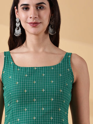 Kiyara Deep U-Back Cotton Kurti - Green