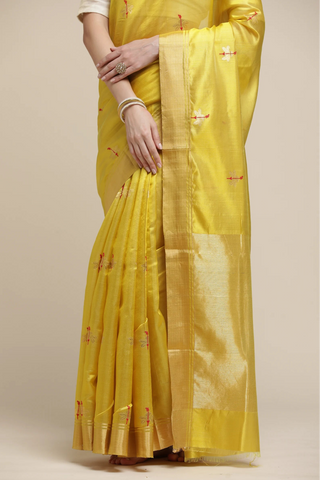 Yellow saree with a plain background