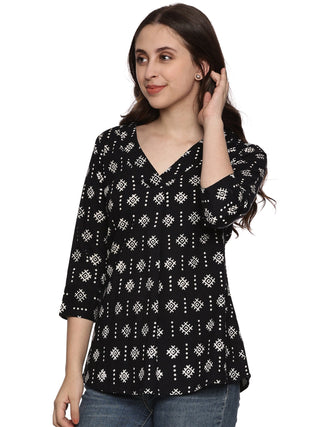 Cotton Block Print Top - Black