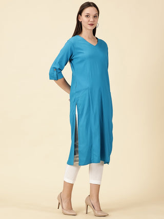 Azure Blue Cotton Lycra Kurta