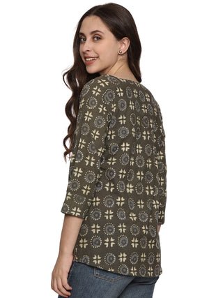 Cotton Block Print Top - Green