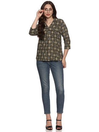 Cotton Block Print Top - Green