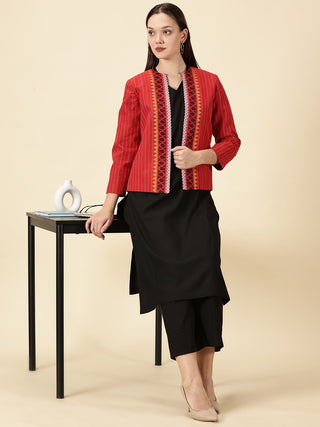 Open-Front Handwoven South Cotton Blazer - Red