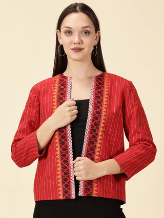 Red Open-Front South Cotton Blazer