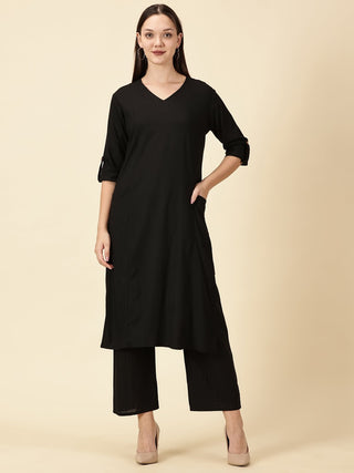 Cotton Lycra Workwear Kurta - Black