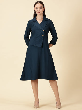 Teal Blue Cotton Lycra Blazer Dress