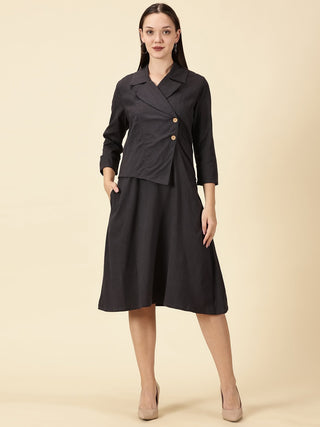 Cotton Lycra Blazer Dress - Grey