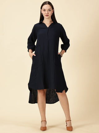 Summer Shirt Dress - Navy Blue