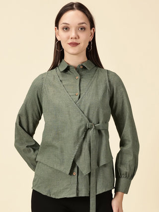 Olive Green Cotton Wrap Shirt