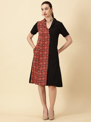 Ajrak Printed Cotton Wrap Dress - Black & Red