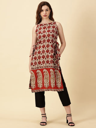 Side Slit Kurta - Red