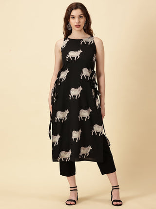 Side Slit Kurta - Black
