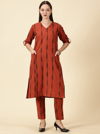 Tan Brown Ikat Kurta Co-Ord