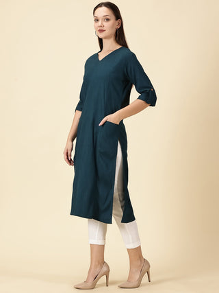 Cotton Lycra Workwear Kurta - Teal Blue