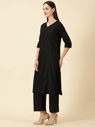 Cotton Lycra Workwear Kurta - Black