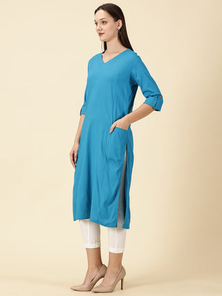 Cotton Lycra Workwear Kurta - Azure Blue