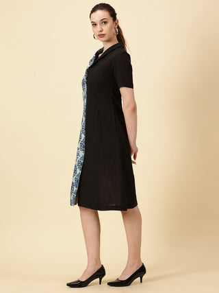 Indigo Printed Cotton Wrap Dress - Black & White
