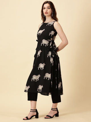 Side Slit Kurta - Black
