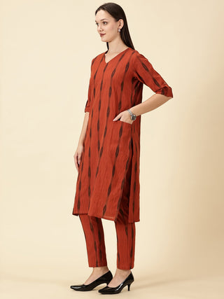 Handwoven Ikat Kurta Cords - Tan Brown