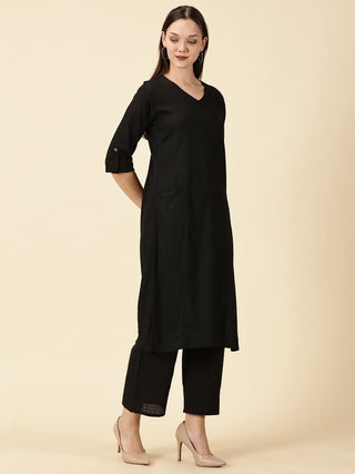 Black Cotton Lycra Kurta