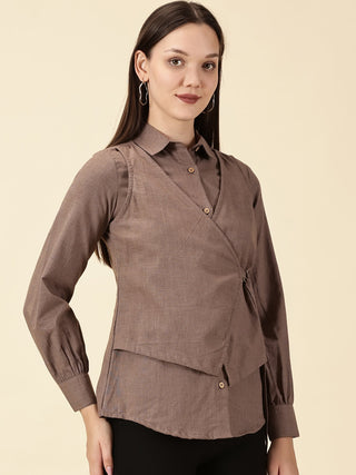 Brown Cotton Wrap Shirt