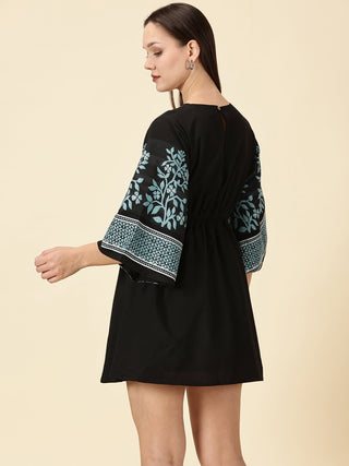Black Bell Sleeve Jamdani Dress