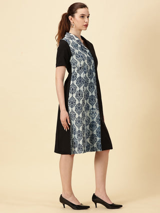 Indigo Printed Cotton Wrap Dress - Black & White