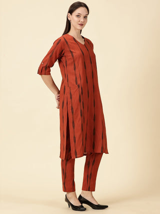 Tan Brown Ikat Kurta Co-Ord