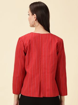 Open-Front Handwoven South Cotton Blazer - Red