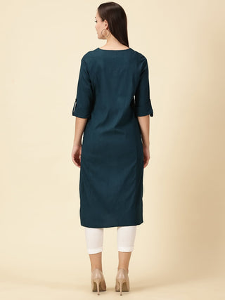 Cotton Lycra Workwear Kurta - Teal Blue