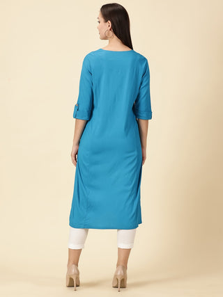 Cotton Lycra Workwear Kurta - Azure Blue