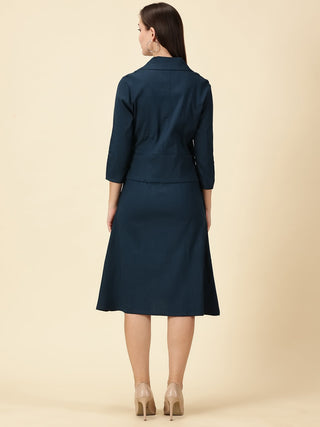Cotton Lycra Blazer Dress - Teal Blue