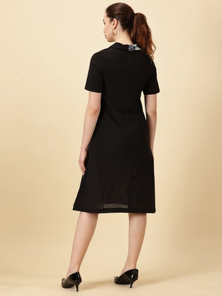 Indigo Printed Cotton Wrap Dress - Black & White