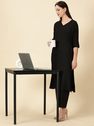 Black Cotton Lycra Kurta