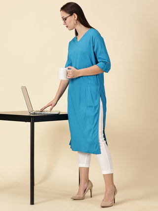 Cotton Lycra Workwear Kurta - Azure Blue