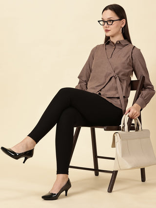 Modern Cotton Wrap Shirt - Brown