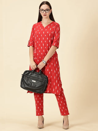 Red Kurta Cords Ikat