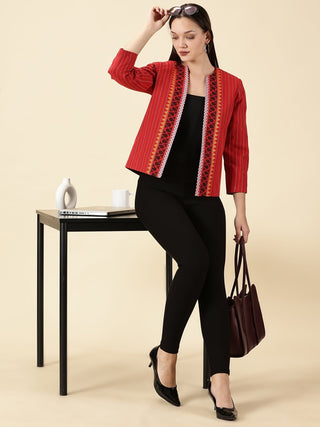 Red Open-Front South Cotton Blazer