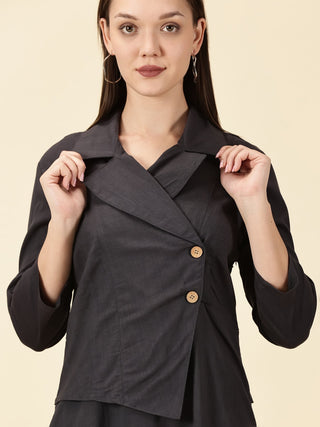 Cotton Lycra Blazer Dress - Grey