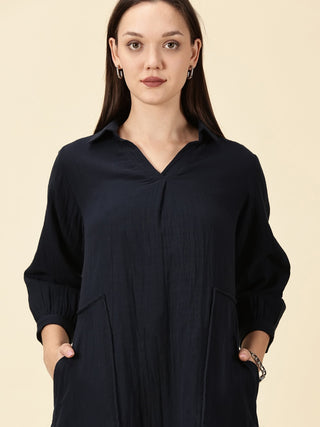 Summer Shirt Dress - Navy Blue